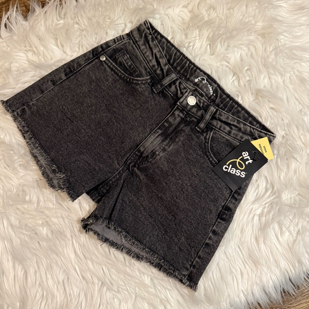 Art Class Girls‎ Black High Rise Denim Shorts Size M 7/8 Frayed Hem NEW